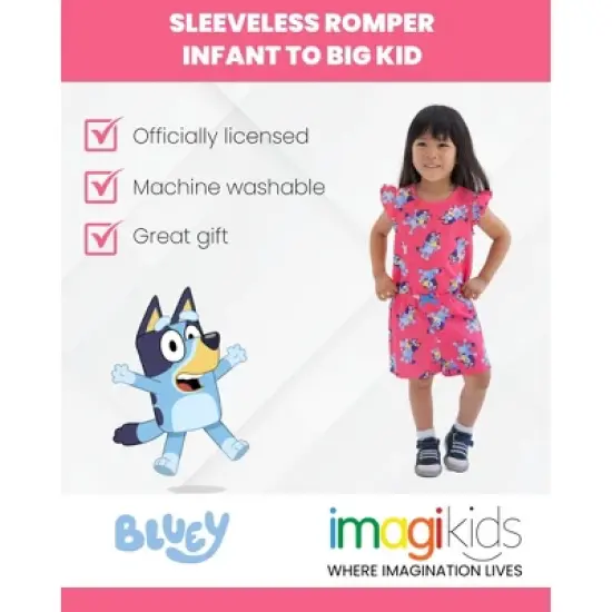 Bluey Bingo Polly Puppy French Terry Sleeveless Romper Infant to Big Kid image {1}