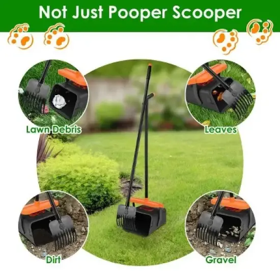 Pooper Scooper Kit Dog Poop Rake & Swiveling Bin Poop Heavy Duty Pick Up Tool with Extra Long Handle 35 Waste Bags Dispenser image {10}