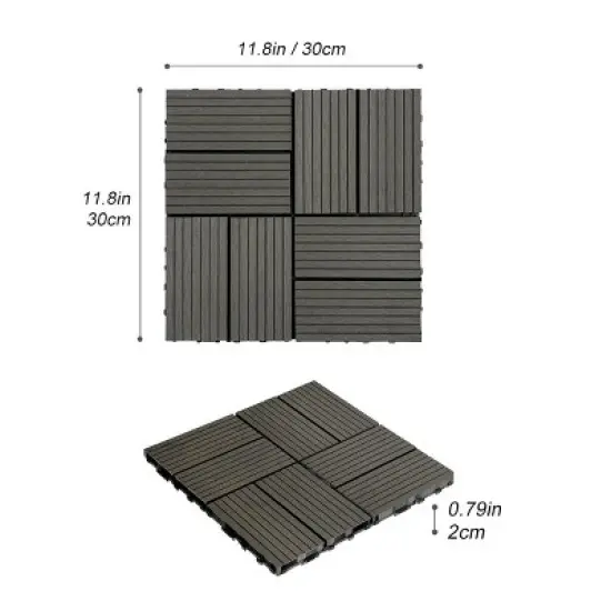 Wood Plastic Composite Deck Tiles Set of 20pcs, Composite Decking Resist Rust，DIY Interlocking Decking Tiles, Floor Tile,Durable, 12x12in Dark Grey image {1}