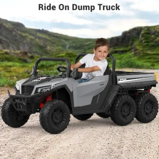 24V 4WD Electric Dump Truck with Remote Control, 2 Seater Kids Ride On Car, Music Player & LED Lights, Birthday Gift for Ages 3+ image {4}