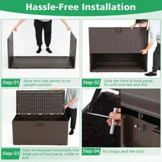 Costway 105 Gallon Outdoor Resin Deck Box All Weather Lockable Storage Container Brown image {8}