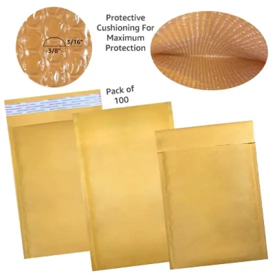 UOFFICE Pack of 100 Kraft Bubble Mailers 7.25" x 12" - #1 Self-Seal Padded Envelopes image {9}