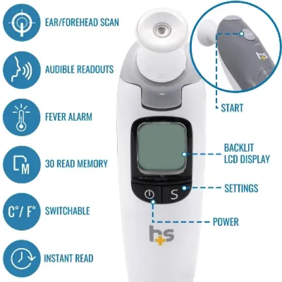 HealthSmart Talking Infrared Ear & Forehead Thermometer, No Probe Covers Needed, Visual Fever Alarm, Audio Readings in English & Spanish, Instant Scan image {2}