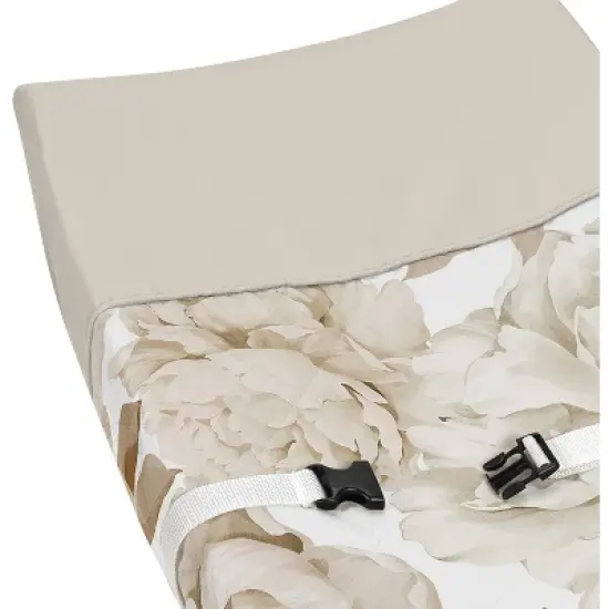 Sweet Jojo Designs Girl Changing Pad Cover Peony Floral Garden Taupe and Ivory image {3}