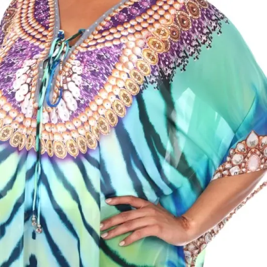 Plus Size Short Caftan with Tie-up Neckline - One Size Fits Most Plus - White Mark image {4}