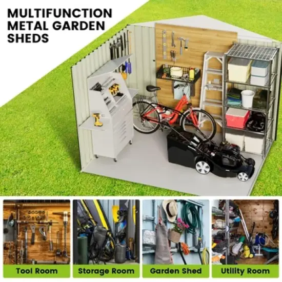 8x6 FT Outdoor Storage Shed, Large Metal Tool Shed with Sliding Door & Air Vent, Lockable Utility Tool Shed Storage House for Garden Patio Backyard image {5}