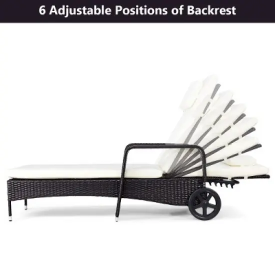 Tangkula Adjustable Wicker Patio Lounge Outdoor Rattan Cushioned Recliner image {4}