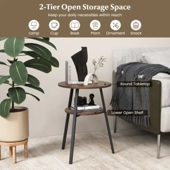Tangkula 2-tier Accent Coffee Tea Table Nightstand Bedside Table w/ Storage Shelf image {4}