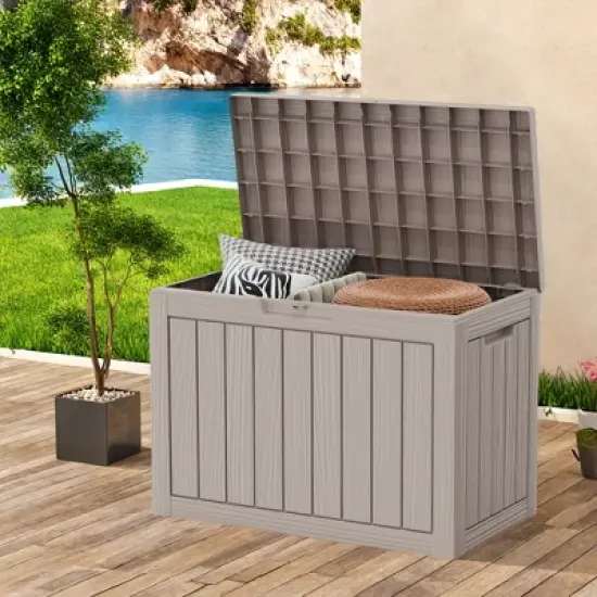 FURNIinspire Deck Boxes 45 Gallon Deck Box, Outdoor Waterproof Storage Bin, Storage Deck Box, All Weather Use, Light Brown, 17&ldquo;*31&rdquo;*22&ldquo; image {1}