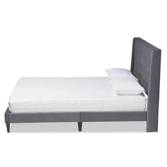Gothard Velvet Fabric Upholstered and Wood Platform Bed - Baxton Studio image {2}
