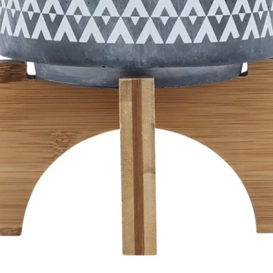 Sagebrook Home With Wooden Stand Aztec Ceramic Planter Pots Gray image {6}