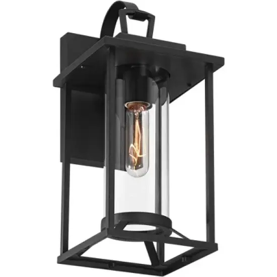 John Timberland Frederick 15 1/2" High Industrial Outdoor Wall Light Fixture Mount Porch House Weatherproof Sand Black Finish Metal Clear Glass Shade image {6}