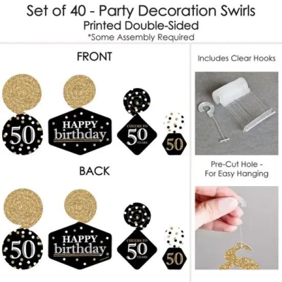 Big Dot of Happiness Adult 50th Birthday - Gold - Birthday Party Hanging Decor - Party Decoration Swirls - Set of 40 image {4}