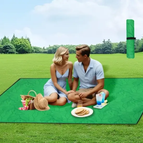 NAYSAYE Wagon Heavy Duty Folding Cart with Picnic Mat and All Terrain Wheels for Outdoor Fun, Green, 37.4"*23.03"*38.98" image {1}