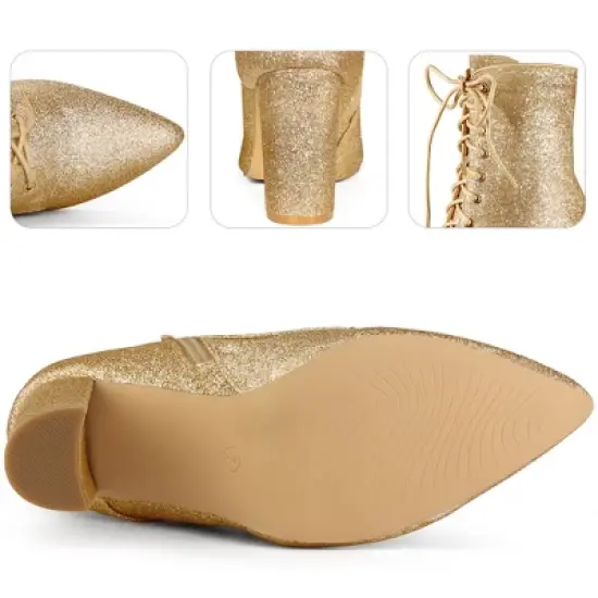 Perphy Women's Glitter Pointed Toe Block Heel Ankle Boots image {2}