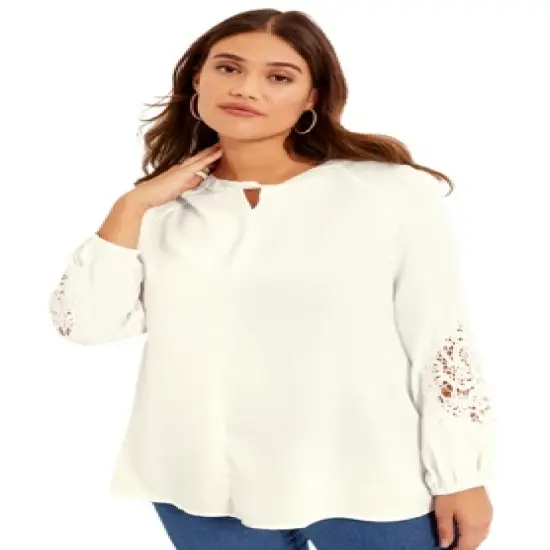 June + Vie by Roaman's Women&rsquo;s Plus Size Lace-Sleeve Georgette Top image {1}