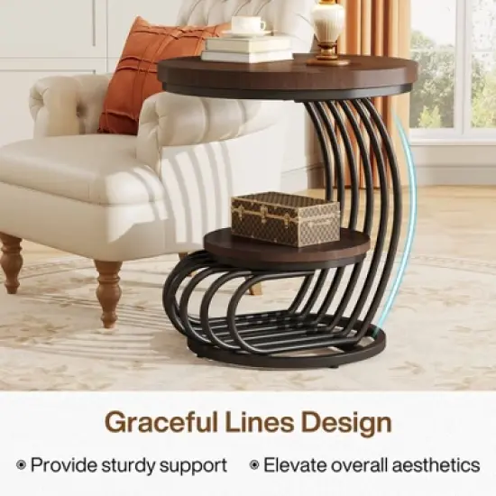 Tribesigns 2-tier Round End Table, Side Table with Storage Shelf, Metal Arc-Shaped Frame Accent Table for Living Room, Bedroom image {5}