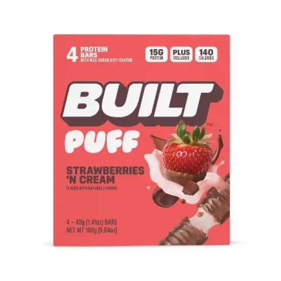 Built Bar Strawberries 'N Cream Puff Protein Bars - 15g Protein - 4ct image {5}