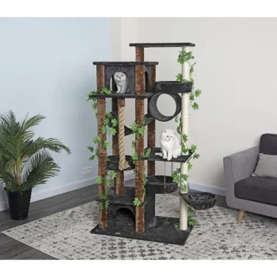 Go Pet Club 70" Forest Cat Tree House Furniture with Leaves F2097 - Beige/Brown image {1}