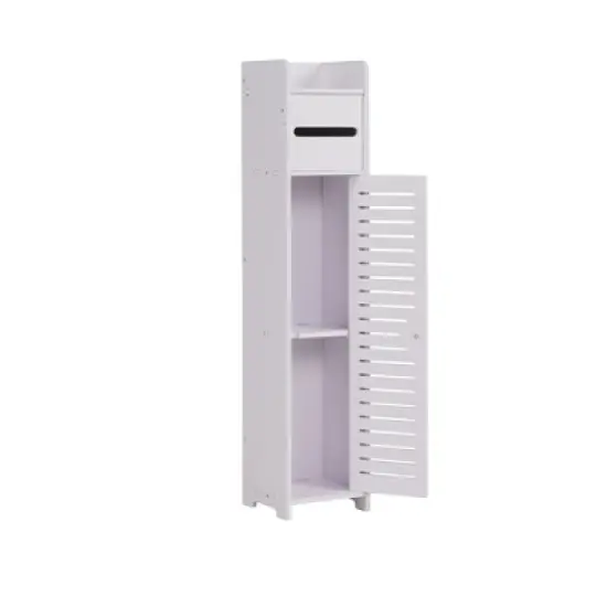 VECELO Bathroom Corner Shelf Storage, Waterproof Corner Cabinet with Toilet Paper Roll, Narrow Storage Organizer for Small Spaces, White image {6}