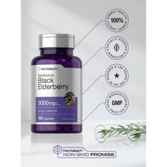 Horbaach Black Elderberry 3000 mg | 180 Capsules image {4}