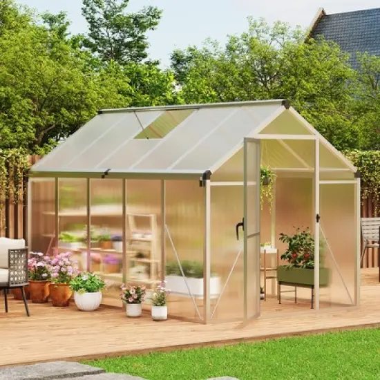 6x10 FT Aluminum Greenhouse with Roof Vent Ground Nails Lockable Push Door Large Walk-in Green House for Outside Garden Backyard Patio Lawn image {9}