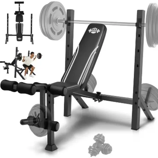 OPPSDECOR 900LBS Fold Weight Bench Set with Squat Rack Adjustable Workout Press Bench with Leg Extension & Leg Curl, Incline Decline Flat for Home Gym image {7}