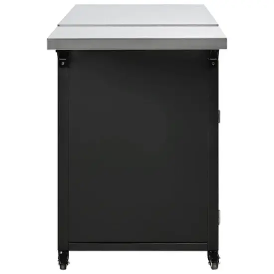 Patio Storage Cabinet, Outdoor Steel Kitchen Islands Serving Carts with Folding & Expandable Work Surfaces, Lockable Wheels, Matte Black -ModernLuxe image {11}