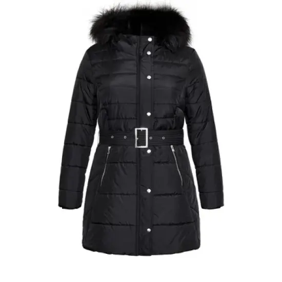 Women's Plus Size Longline Puffer Jacket - black | CITY CHIC image {2}
