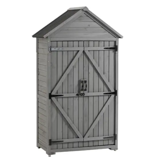 Gulches Outdoor Storage Cabinet, Garden Wood Tool Shed, Outside Wooden Shed Closet with Shelves and Latch for Yard 39.56"x 22.04"x 68.89" image {4}