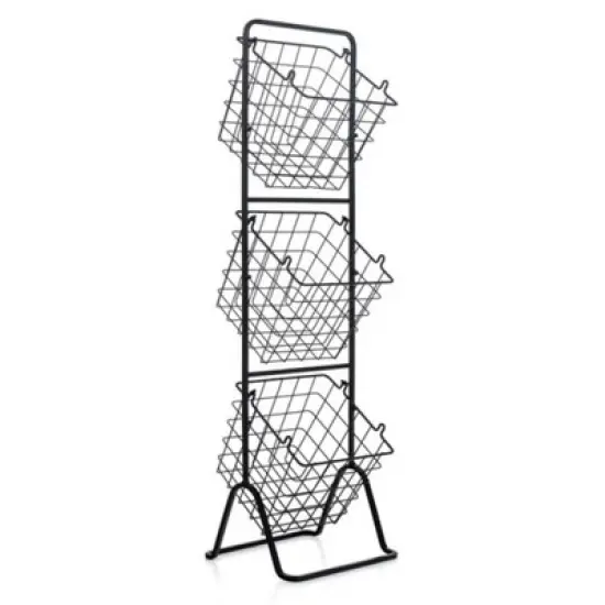 FURNIinspire Kitchen Racks 3 Tier Fruit Basket Stand, Steel Food Storage Rack Removable Wire Bowls with Non-Slip Pads, Black, 11"*12"*42.5" image {5}