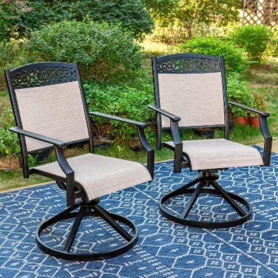7pc Outdoor Dining Dining Set with Metal Slat Top Table & Cast Aluminum Chairs - Captiva Designs image {5}