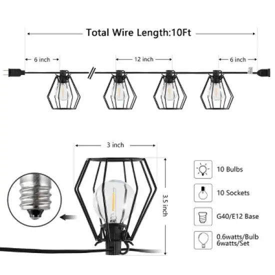 Bowne 10 Light LED 120" Outdoor String Light - PLT4053 - Safavieh image {5}