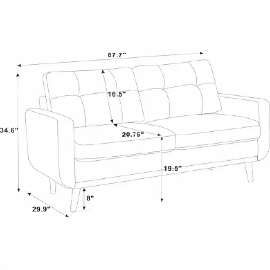 67.7" Wide Mid-Century Modern Polyester Tufted Loveseat Sofa With Wooden Legs image {8}
