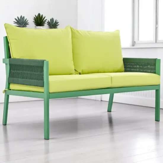 4-Piece Boho Patio Furniture Set with Handmade Rope Weave, Metal Frame, Tempered Glass Table, and Thick Cushions image {10}