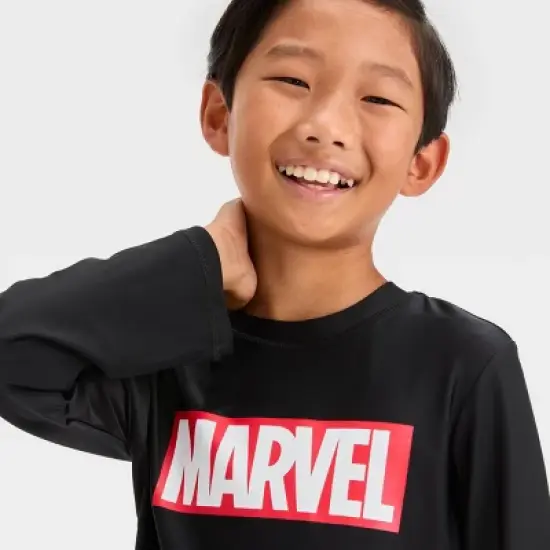 Boys' Marvel Fictitious Character Rash Guard Top - Black image {1}