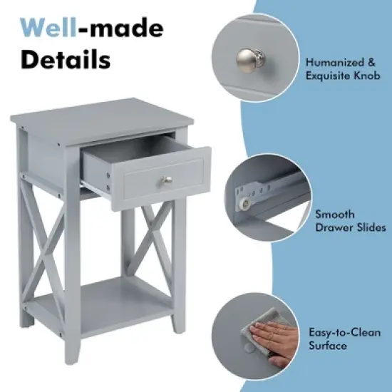 Costway Bedside Sofa End Table Nightstand with  Drawer for Living Room Bedroom Grey/Black/White image {5}