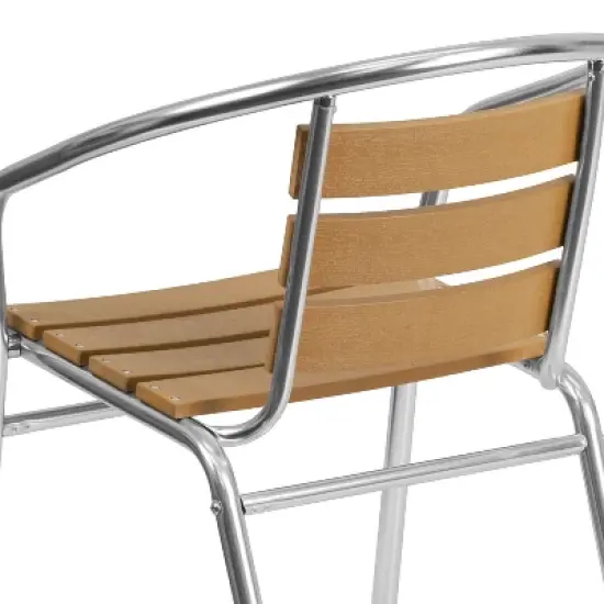 Emma and Oliver Aluminum Indoor-Outdoor Stack Chair w/ Triple Slat Faux Teak Back image {4}
