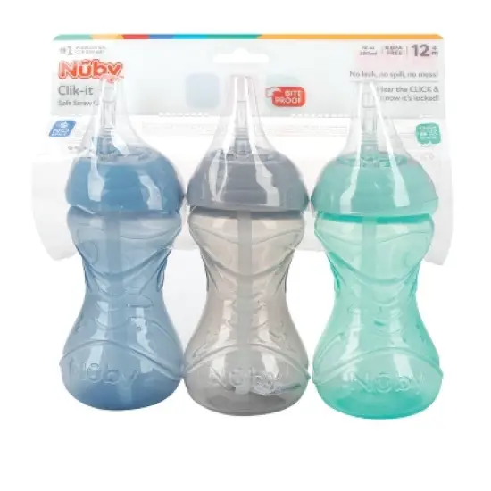 Nuby 3pk Clik-It Flexi-Straw Cup - Aqua/Grey/Blue - 10oz image {6}