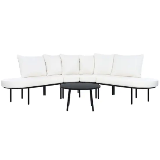 Outdoor Patio Iron Curved Sectional Sofa Set with Coffee Table and Cushions image {6}