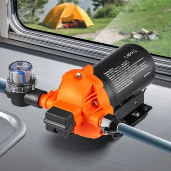 VEVOR RV Water Pressure Diaphragm Pump 3Chambers 110V 3.3GPM 45PSI Adjustable Presssure Fresh Water Pump, Self Priming Sprayer Pump, Orange image {1}