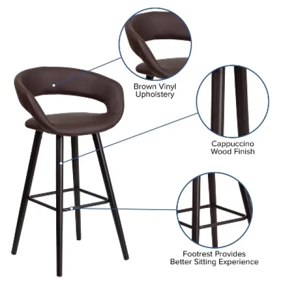 Flash Furniture Brynn Series 29'' High Contemporary Vinyl Rounded Back Barstool with Cappuccino Wood Frame image {2}