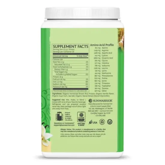 Classic Organic Protein Powder, Plant-Based Protein, Vanilla Flavor, Sunwarrior, 750gm (30 Servings) image {2}