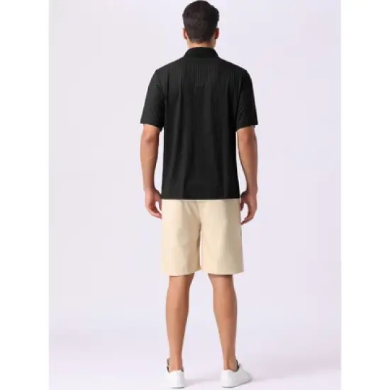 INSPIRE CHIC Men's Summer Casual Short Sleeve Solid Color Texture Knit Polo Shirts image {2}