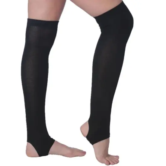 Womens Stirrup Socks Over the Knee - Black Color Pattern, Toeless Workout Stockings image {1}