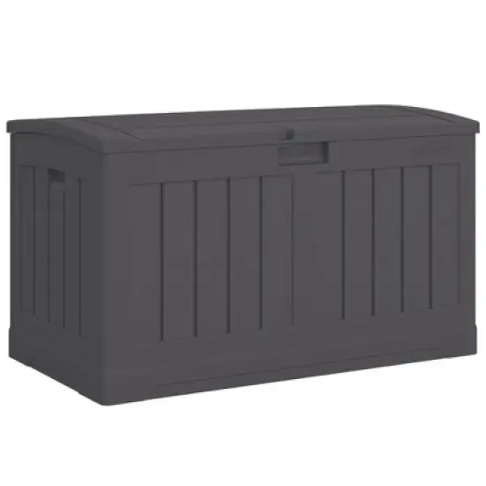 Suncast 50 Gallon Medium Capacity All Weather Construction Resin Outdoor Storage Deck Box with Arched Lid for Patio, Garden, or Pool, Peppercorn image {6}
