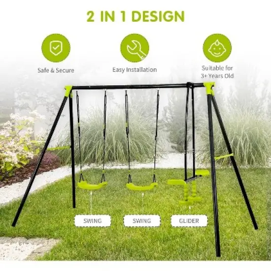 Triple Children Metal Safe Swing Set 440lbs for outdoor playground three seat image {1}