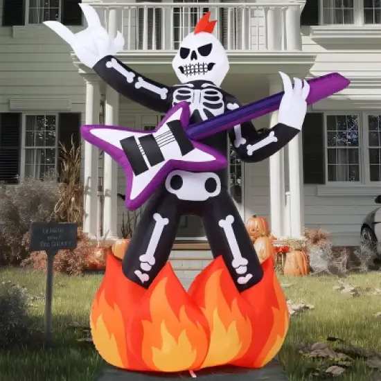 Joyfy 6 FT Halloween Inflatable Outdoor Decoration, Skeleton Plays Guitar Inflatable with Music and LED Lights for Halloween Yard Garden Lawn Decor image {3}