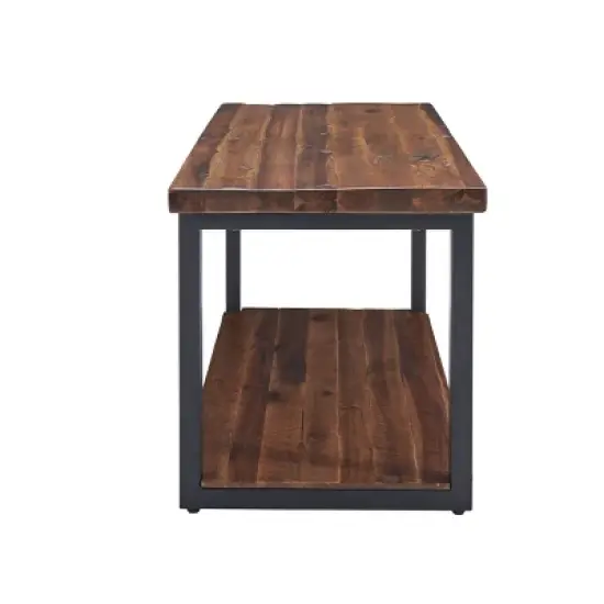 Claremont Rustic Wood Bench with Low Shelf Dark Brown - Alaterre Furniture image {3}