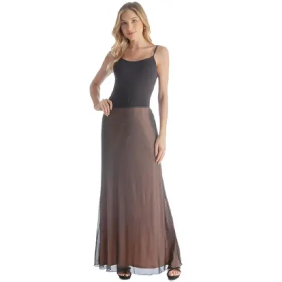 Womens Elastic Waist Sheer Fabric Overlay Maxi Skirt image {5}